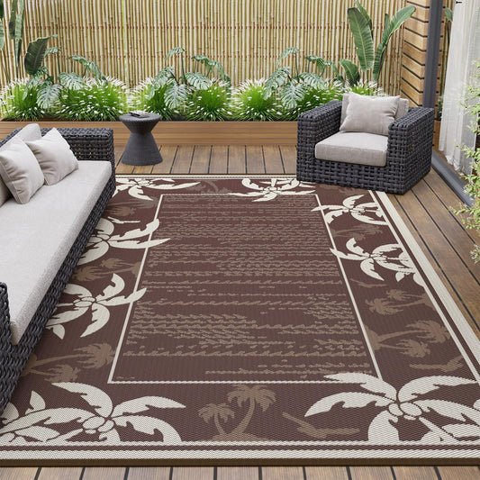 COCOER Outdoor-Rug 6x9 ft Waterproof Reversible Outdoor Plastic Straw Rug RV Indoor Outdoor Carpet Quick Dry Patio Rug Camping Mat for Balcony Backyard Picnic Beach-Brown&Beige