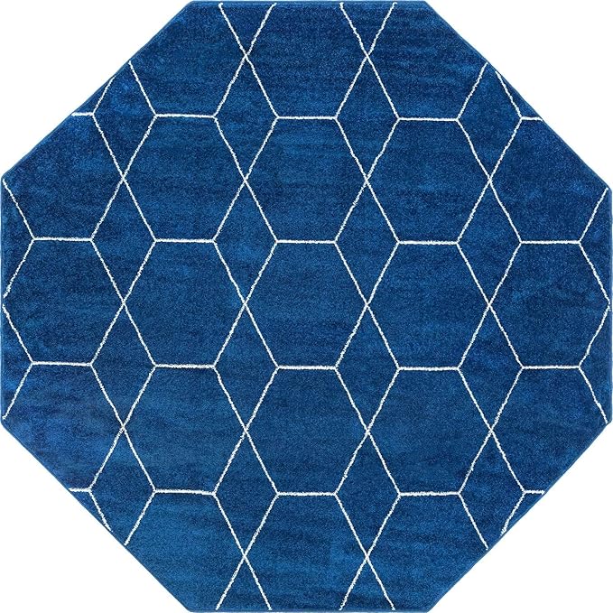 Unique Loom Trellis Frieze Collection Area Rug - Geometric (7' 10" Octagon, Navy Blue/ Ivory)