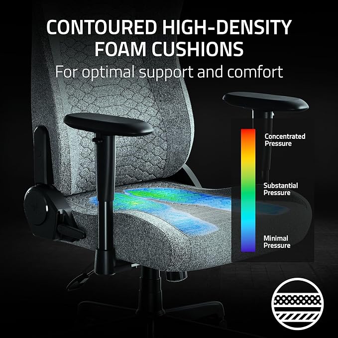 Razer Iskur V2 X Ergonomic Gaming Chair: Built-in Lumbar Support - Widened Seat - High Density Foam Cushions - Adjustable 152 Degree Recline - 2D Armrests - Plush Fabric Finish - Light Gray Edition