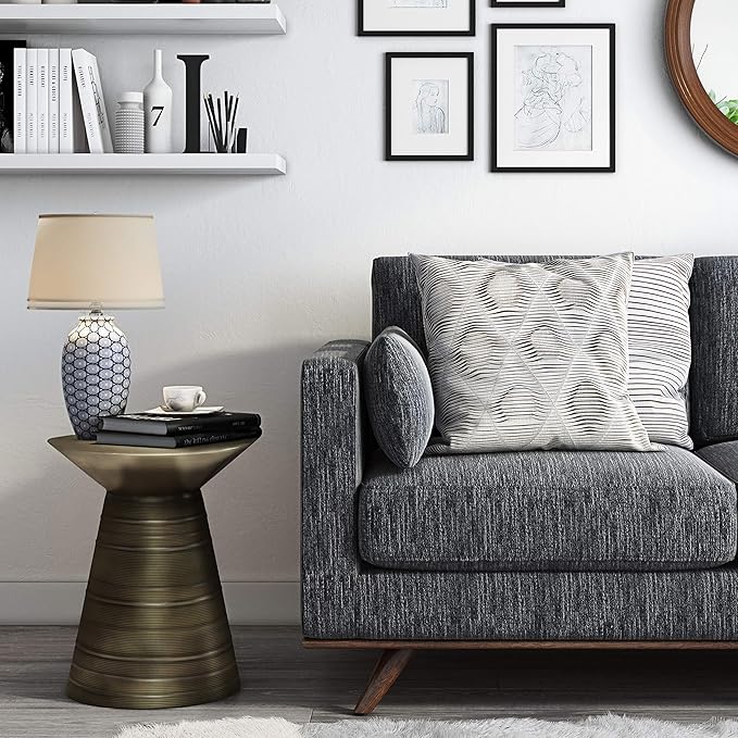 SIMPLIHOME Sheridan Industrial 18 inch Wide Metal Accent Side Table in Antique Gold, Fully Assembled, End, Bedside Table and Nightstand, for the Living Room and Bedroom