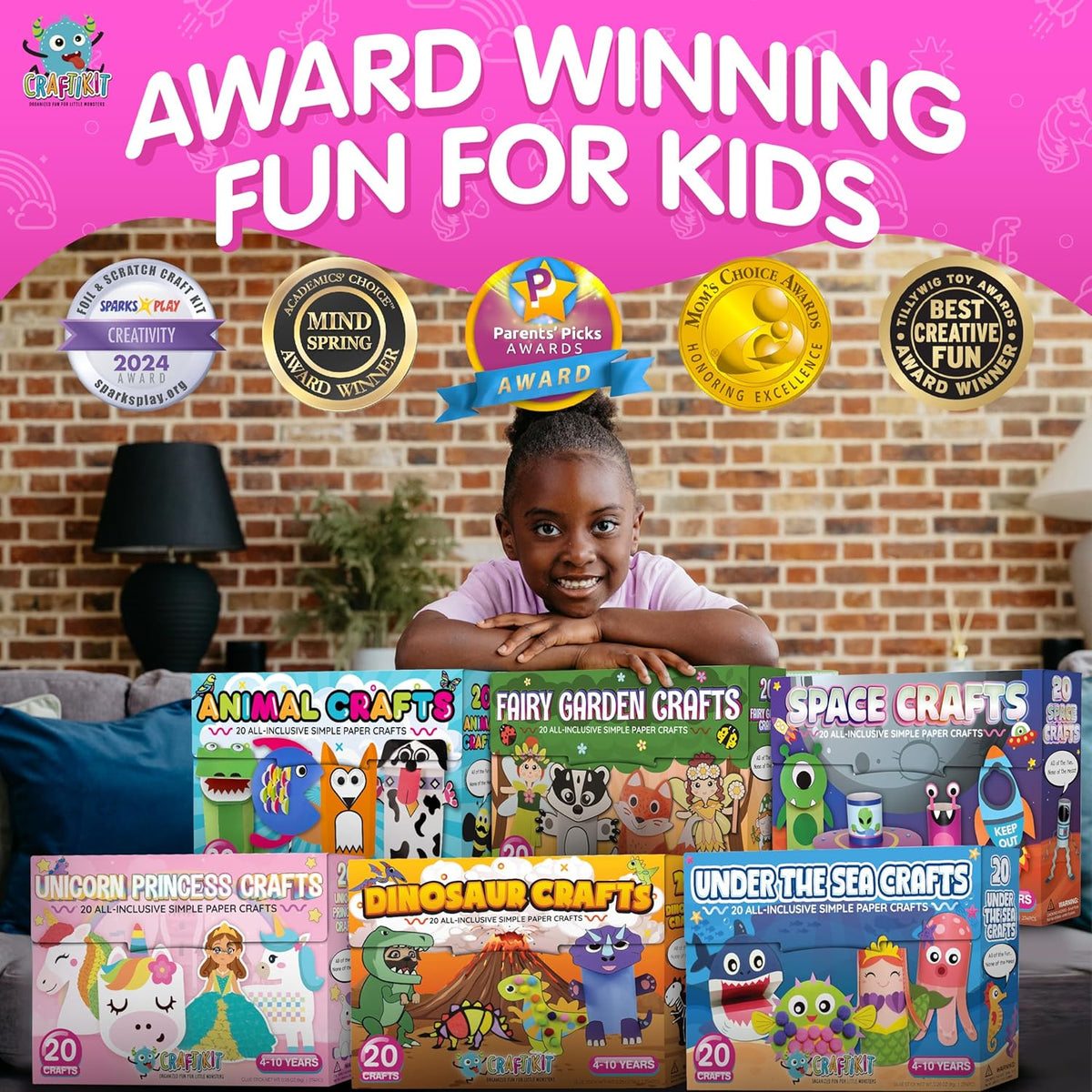 Craftikit® 20 Award-Winning Animal Toddler Arts and Crafts for Kids Ages 3-10 Years, All-Inclusive Animal Craft Kits, Fun Toddler Craft Box for Girls, Boys in Preschool