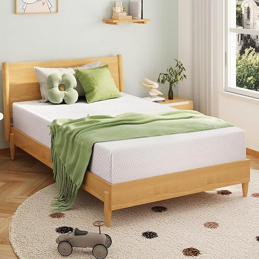EGOHOME 10 Inch Queen Mattress, Memory Foam Mattress in a Box with Cooling Green Tea Gel, Relieve Pressure with Medium Support, CertiPUR-US Certified, 80''L x 60''W, White