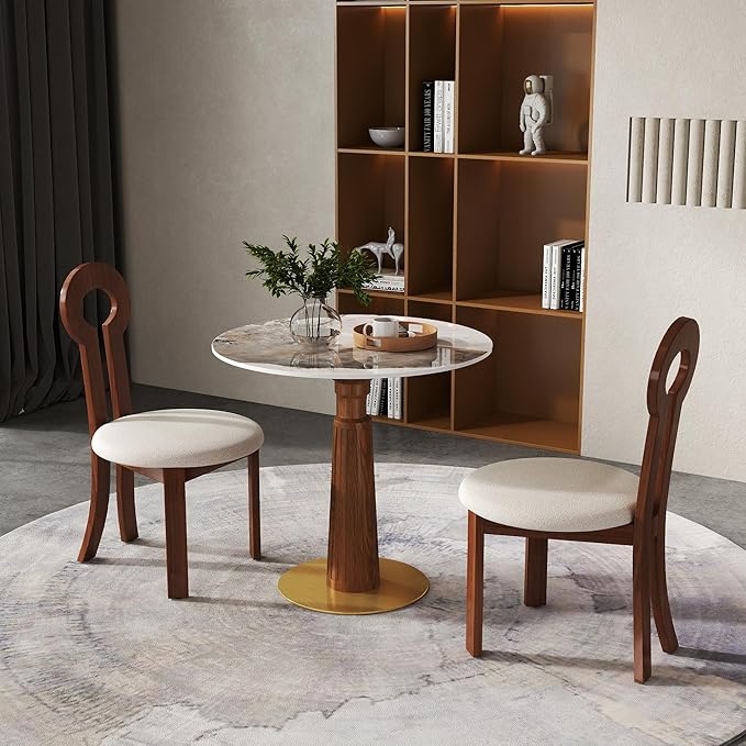 Sintered Stone Office Table and Chair Set - 33.5" Round Table for Small Offices (Light Brown Leg and Pandora Top, 1 Table and 2 Chairs)