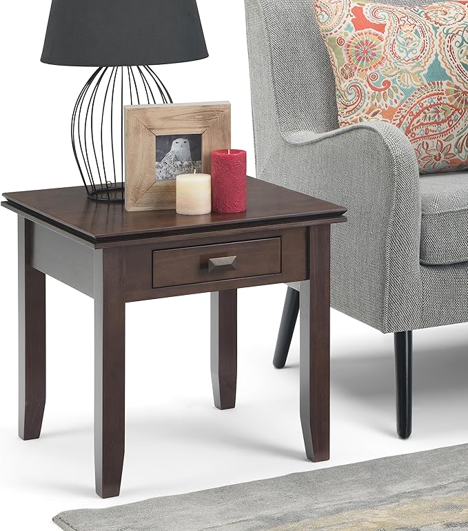SIMPLIHOME Artisan SOLID WOOD 21 inch Wide Square Transitional End Side Table in Tobacco Brown for the Living Room and Bedroom