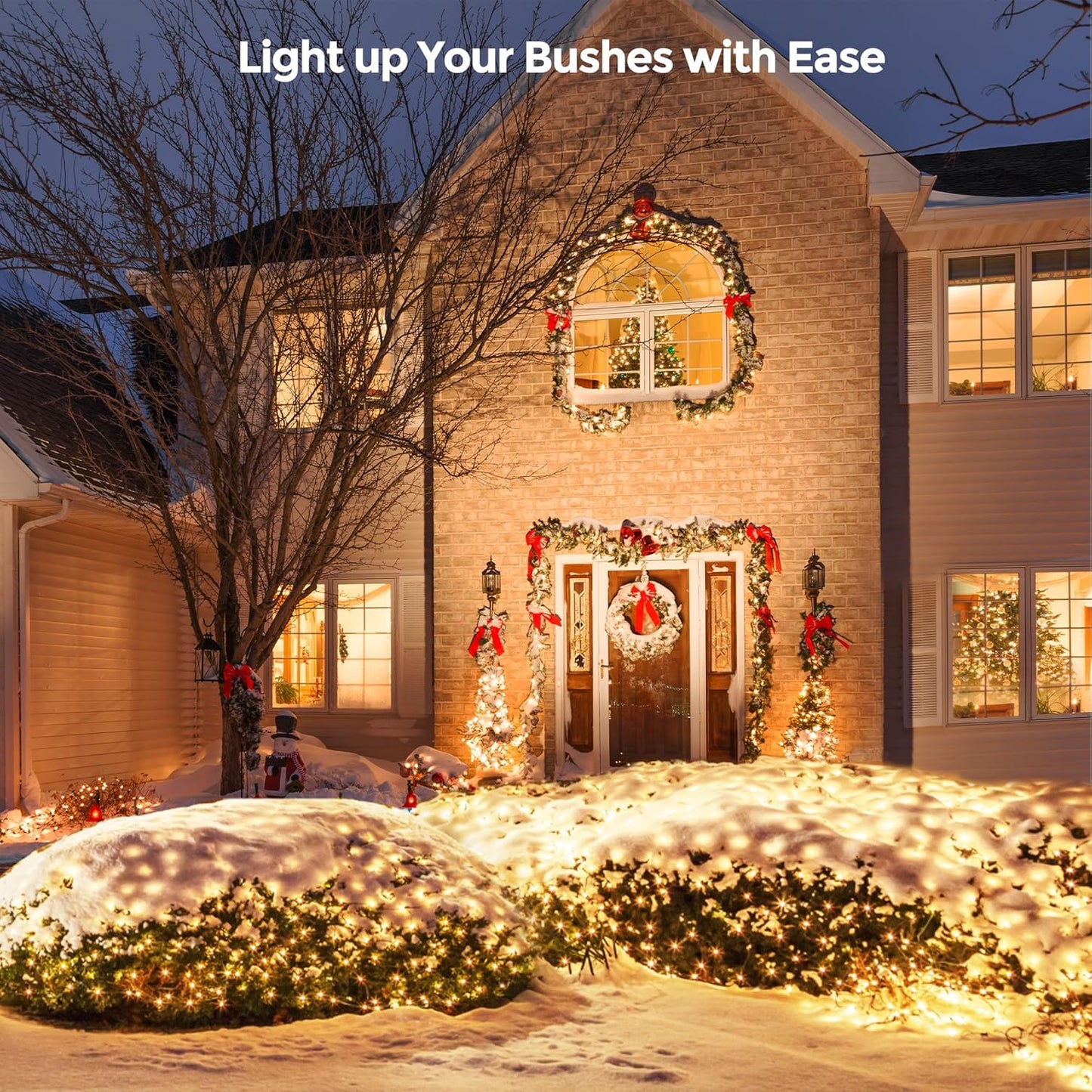 WBao Solar Christmas Net Lights 200LED F8 Big Bulbs, 8.4ft x 5.2ft Christmas Bushes Lights with Remote Control, 8 Modes, Timer, Waterproof for Lawn, Bushes, Outdoor Christmas Decorations, Warm White
