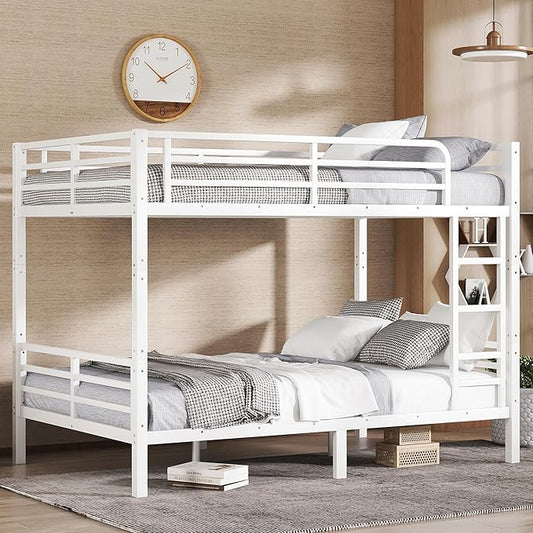 Bellemave Full XL Over Full XL Bunk Bed with Headboard and Build in Ladder, Heavy Duty Bunk Beds with Guardrail, Convertible Bunk Bed, Easy Assemble, Mattress Not Included, White