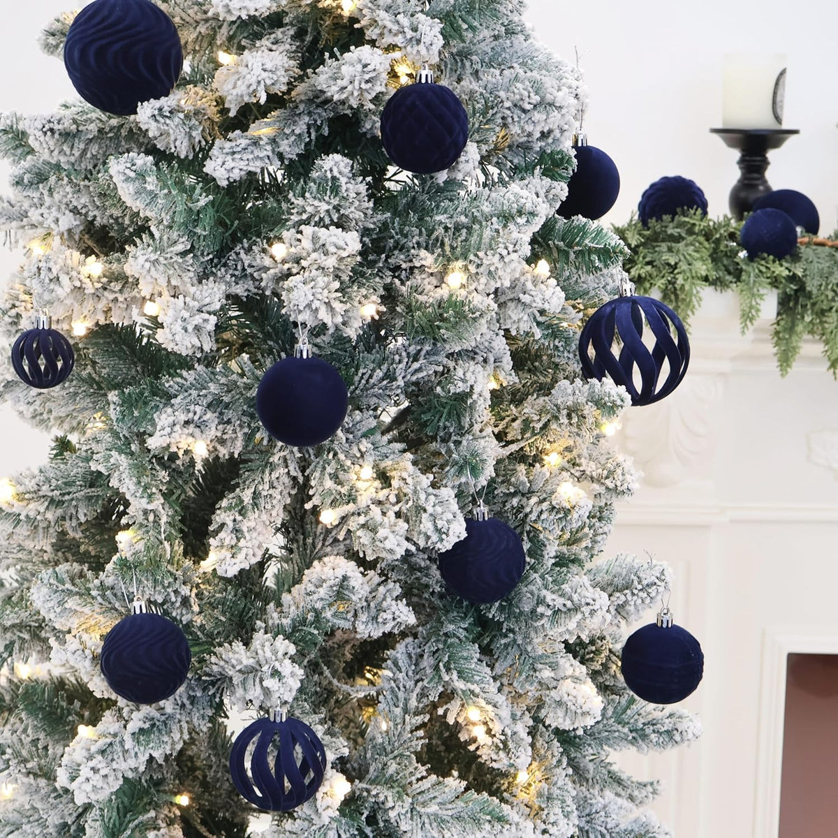 36pcs Velvet Christmas Ornaments, Flocked Christmas Balls Sets Assortment for Christmas Tree Holiday Decor