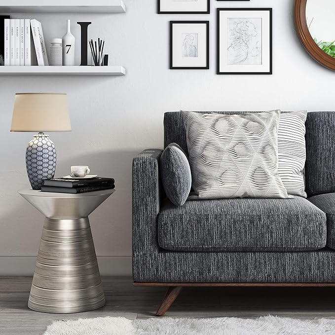 SIMPLIHOME Sheridan Industrial 18 Inch Wide Metal Accent Side Table in Antique Silver, Fully Assembled, For the Living Room and Bedroom