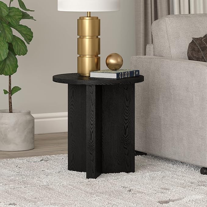 Henn&Hart 20" Wide Round Side Table in Black Grain, for Home, Living Room, Bedroom, Entertainment Room or Office