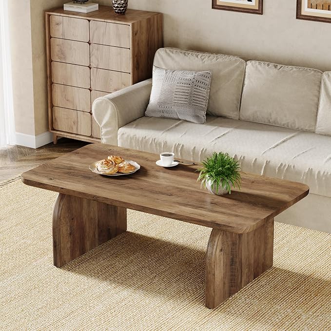 Tribesigns Rectangle Coffee Table, 47-Inch Wood Rectangular Living Room Table, Farmhouse Accent Center Low Cocktail Tea Table with Sturdy Base & Rounded Corners, Easy Assembly (Rustic Brown)