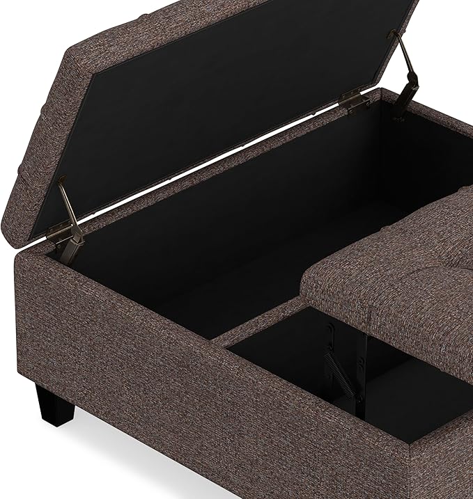 SIMPLIHOME Harrison 36 inch Wide Transitional Square Coffee Table Storage Ottoman in Mink Brown Tweed Look Fabric, Assembled, for the Living Room and Bedroom