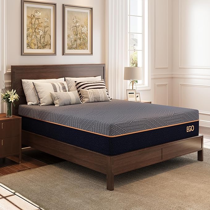 MLILY EGOHOME 12 Inch Twin Mattress,Copper Gel Cooling Memory Foam Mattress for Back Pain Relief,Therapeutic Mattress Bed in a Box, Made in USA, CertiPUR-US Certified, 38x75x12 Black