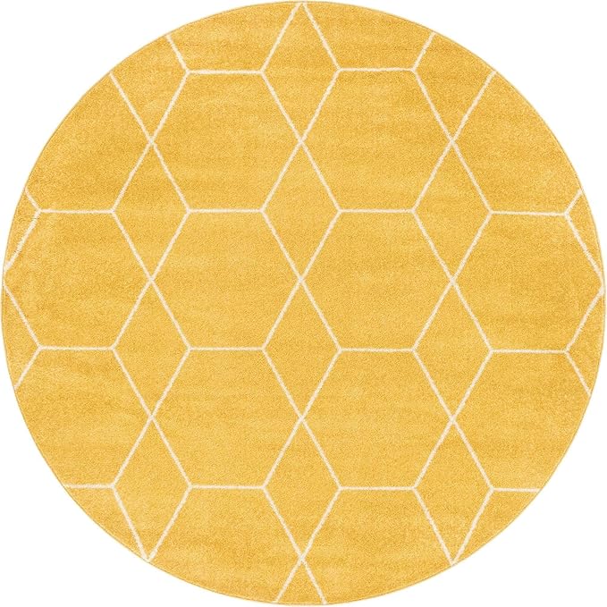 Unique Loom Trellis Frieze Collection Area Rug - Geometric (7' Round, Yellow/ Ivory)