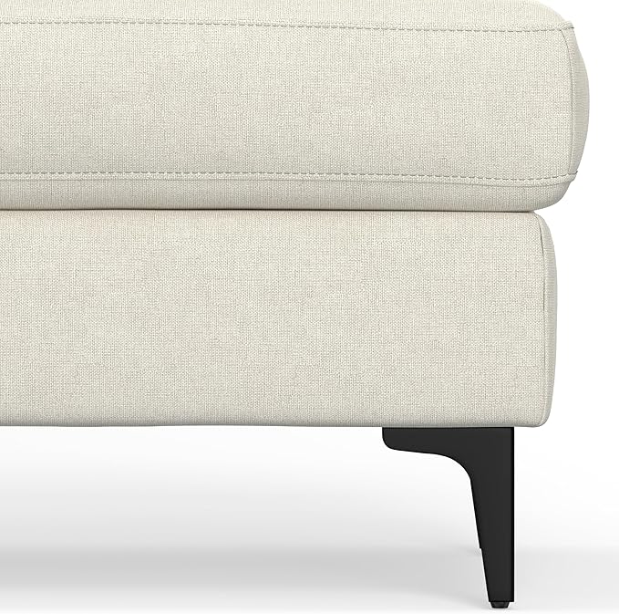 SIMPLIHOME Ava Large Rectangular Ottoman in 100% Recycled Polyester Tightly Woven Performance Fabric, Cream, 48-inches Wide, Multipurpose Table or Footrest Ottoman, Assembled, For Living Room