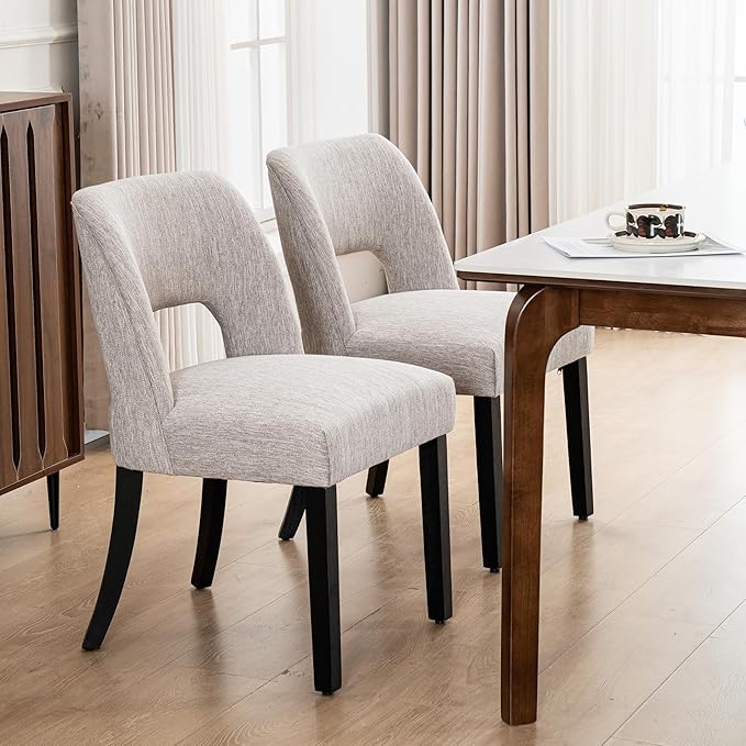 VKNOW Wooden Dining Chairs Set of 4, Modern Fabric Upholstered Dining Room Chair Kitchen Chairs, Farmhouse Dinner Chair for Kitchen Dining Room, Grey-Black Legs