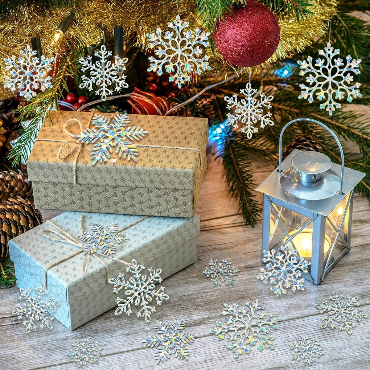 36 Pack Christmas Ornaments Snowflakes Decorations - Iridescent Plastic Snowflakes Hanging Decorations for Winter Holiday Christmas Birthday Party Decoration Supplies