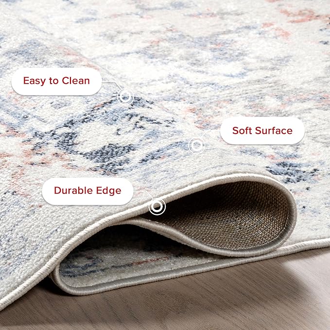 nuLOOM Everlee Medallion 3x5 Machine Washable Accent Rug for Living Room Bedroom Dining Room Entryway Kitchen, Blue/Ivory
