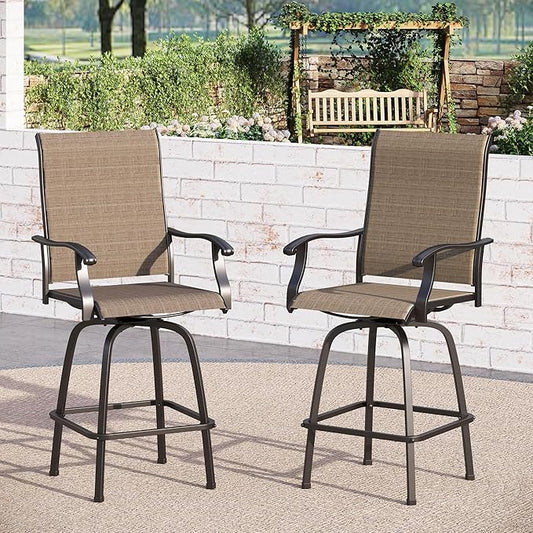 Sophia & William Swivel Bar Stools Set of 2, Bar Height Chairs, Outdoor Bar Chairs, High Top Patio Chairs, Supports 300 lbs (Brown Fabric)