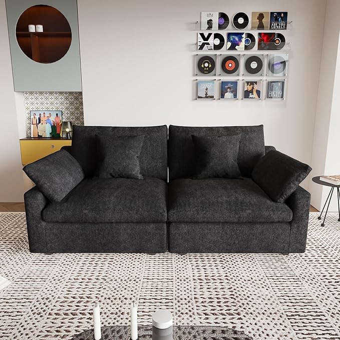 JACH Sectional Couches for Living Room, Cloud Sectional Couch with Deep Seat, Down Filled Modular Sofa, Covers Removeable & Washable, Love Seat Sofas Furniture for Living Room, Black
