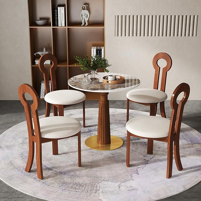 Sintered Stone Office Table and Chair Set - 33.5" Round Table for Small Offices (Light Brown Leg and Pandora Top, 1 Table and 4 Chairs)