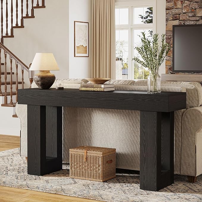 Tribesigns Console Table, 63" Farmhouse Entryway Table, Rectangular Wooden Accent Console for Entrance, Hallway & Living Room (Black)
