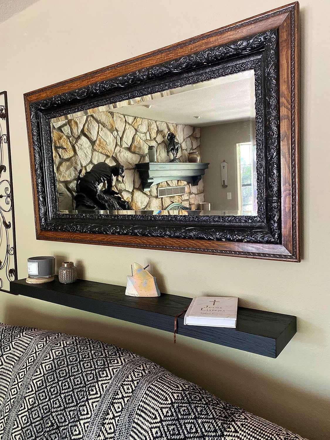joelsantiques 72 Inch Wooden Floating Shelves for Wall - 72x8x2 in - Made of Natural Wood - Long Wall Shelves for Bedroom - Perfect for Living Room, Kitchen - Black