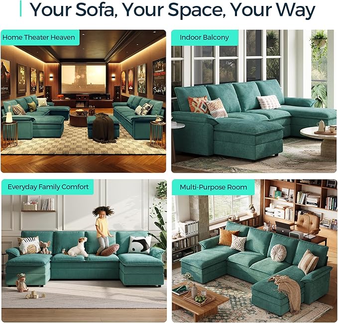 LINSY HOME Modular Sectional Couch Set, 99.7" V Shaped Cloud Sofa with Versatile Console, Chenille 5 Seater Sofa Set for Living Room, Apartment, Office, Grey