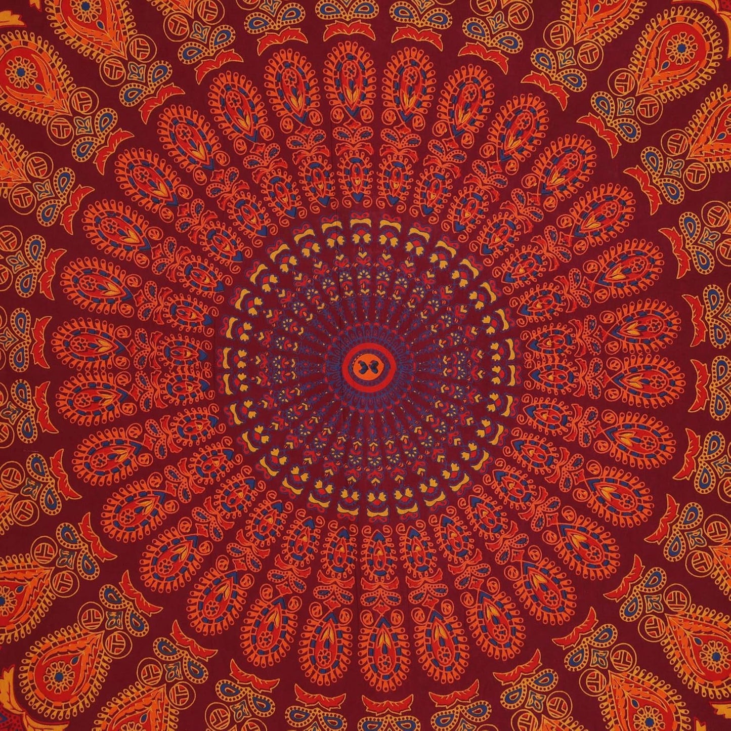 Bless International Handmade Indian hippie Bohemian Psychedelic Peacock Mandala Wall hanging College Dorm Beach Throws Table Cloth Bedding Tapestry (Golden Brown Maroon,