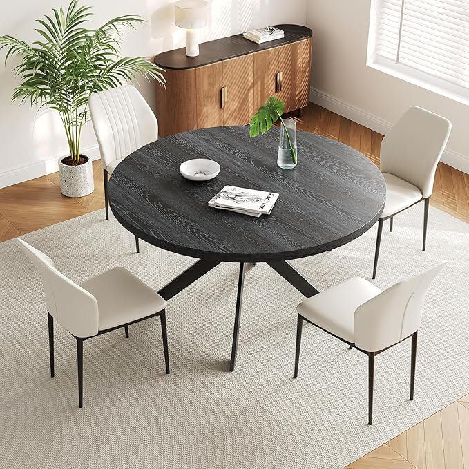 45.3" Dining and 4 PU Leather Chairs, Mid Century Modern Set for 4, with Metal Legs, for Kitchen Living Room, Office, Save Space