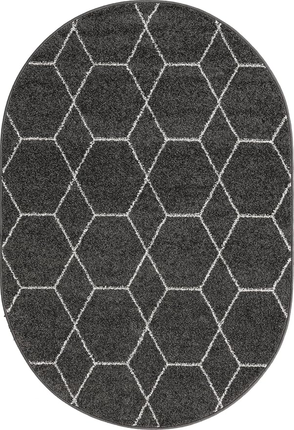 Unique Loom Trellis Frieze Collection Area Rug - Geometric (4' x 6' Oval, Dark Gray/ Ivory)