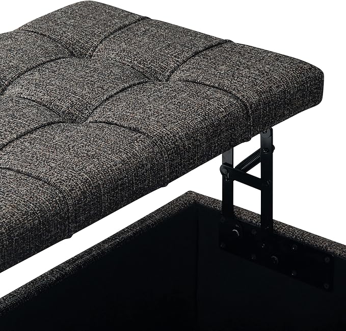 SIMPLIHOME Harrison 36 inch Wide Transitional Square Coffee Table Storage Ottoman in Ebony Tweed Look Fabric, Assembled, For the Living Room and Bedroom