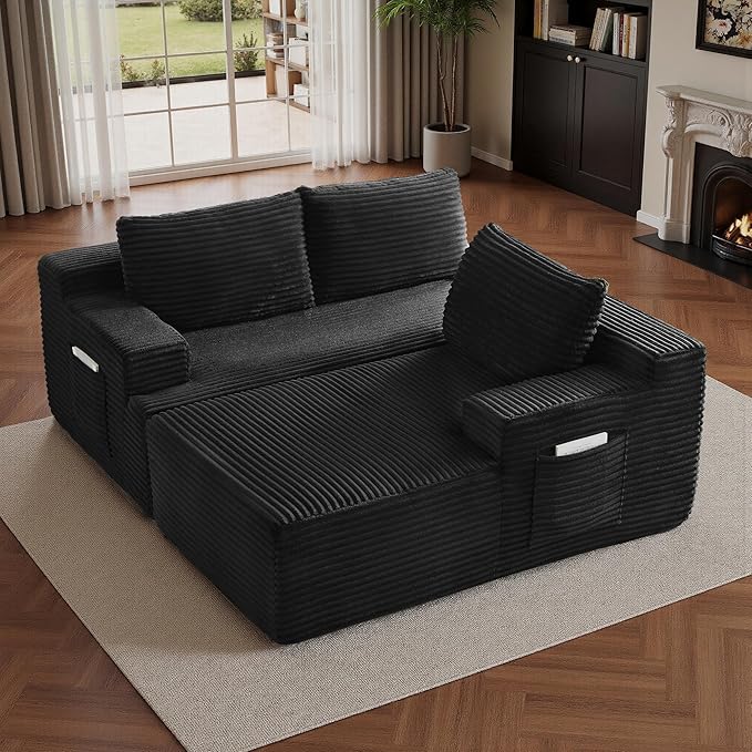 96''Sectional Couches for Living Room,Modern Modular Sectional Sofa,Upholstered Boneless Couch with Pockets,Comfy Cloud Couch with L Shaped Chaise(Black, 96''W Right Facing Chaise)