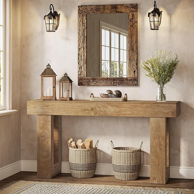 Tribesigns 63" Farmhouse Console Table, Natural Wooden Sofa Table Rectangular Accent Console for Entryway, Hallway & Living Room (Natural)