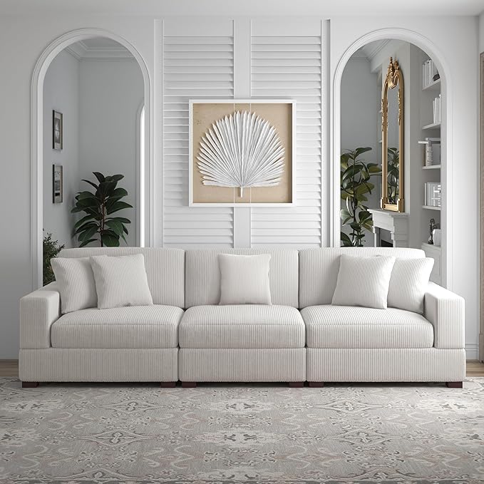Modular Sectional Couches for Living Room, 118" Modern Upholstered 3-Seater Sofa Couche for Living Room Bedroom, Beige
