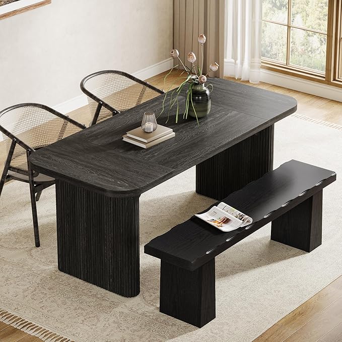 Tribesigns Wooden Dining Bench, 47-Inch Long Kitchen Bench with Sturdy Frame for Dining Room, Entryway, Living Room, Hallway, Easy Assembly (Black)