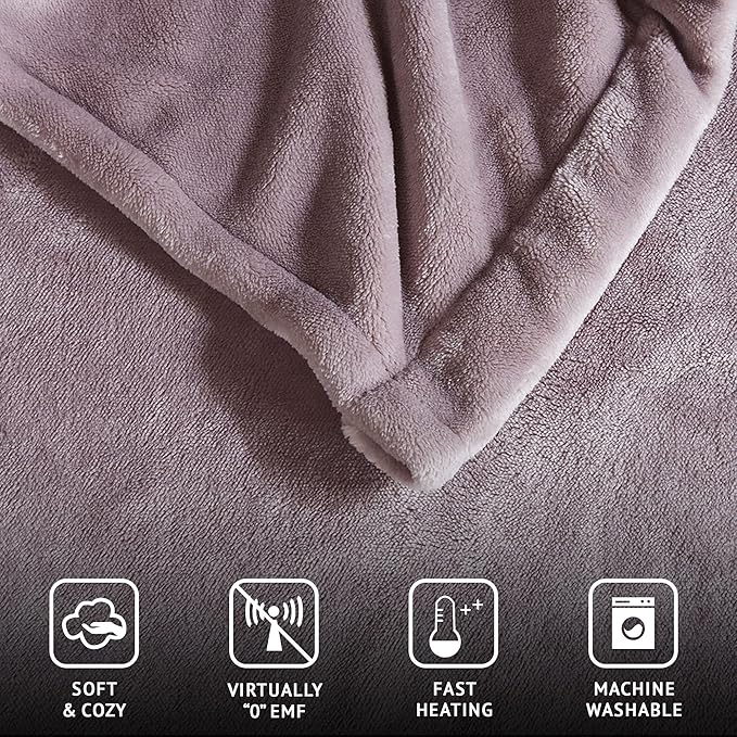 Beautyrest Heated Electric Blanket for Cold Weather, Fast Heating Heated Blanket, Auto Shut Off, Virtually Zero EMF, Multi Heat Setting, UL Certified, Lavender Twin (84 inx62 in)
