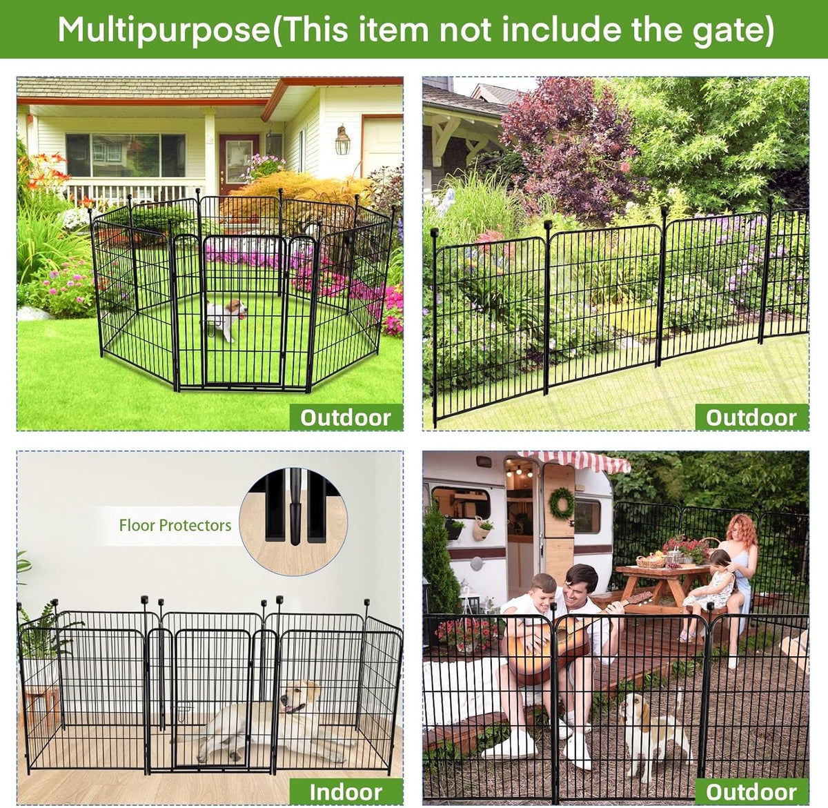 ADAVIN 48 in(H) Garden Fence without Gate, 8 Panels Total 17.7 Ft(L), Dog Fence Outdoor For Yard, Fencing for garden beds, Dog Digging Fences Barrier, Black Iron Metal Heavy Flowers Fences and Borders