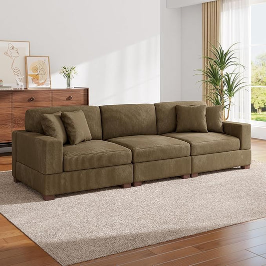 Modular Sectional Couches for Living Room, 118" Modern Upholstered 3-Seater Sofa Couche for Living Room Bedroom, Camel