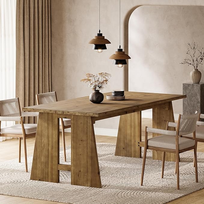 70.87" Dining Table, Solid Wood Kitchen Table for 6-8, Modern Rectangle Kitchen and Dining Room Furniture with Heavy Duty Legs, Wood Brown