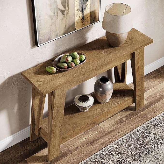 Tribesigns 41.3" Farmhouse Console Table, 2-Tier Wooden Entryway Table with Storage, Rustic Narrow Behind Couch for Living Room, Hallway, Foyer,Natural