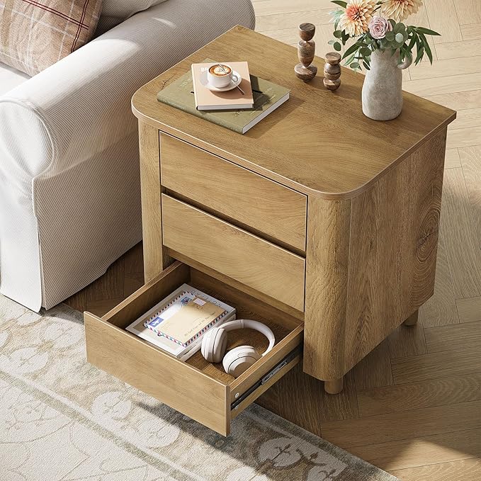 Tribesigns Modern Side Table with 3 Drawers for Living Room, 23.62" Wide Farmhouse End Table for Couch Sofa, Rustic Brown