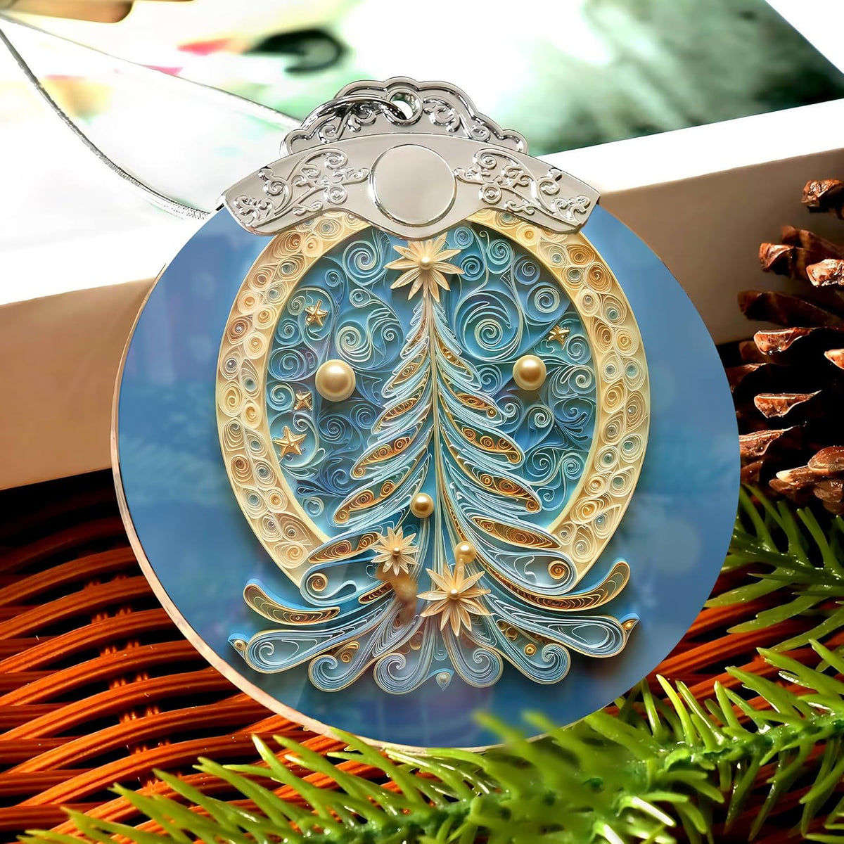 2025 Christmas Ornament, Stained Glass Effections, Christmas Tree 4 Inch Acrylic Ornament Art, White Elephant Gifts Car Interiors Decors, Christmas Decor (Quilling Tree 3)