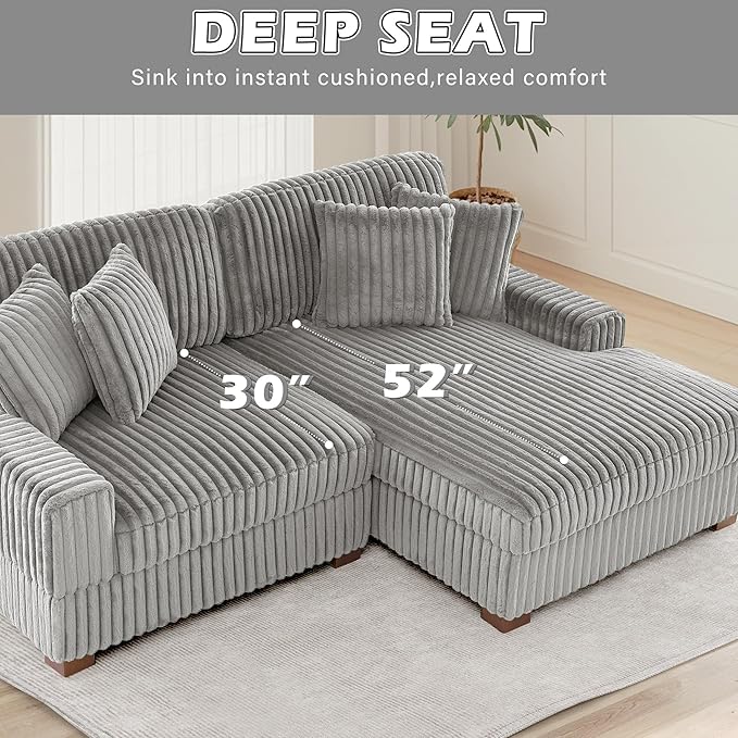 Cloud Sectional Couch with L-Shape Chaise, Modern Modular Sofa with Deep Seat, Upholstered Couches for Living Room Bedroom, Light Grey