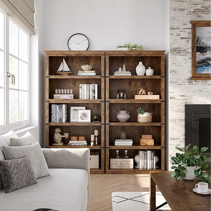 IDEALHOUSE 5 Tier Bookcase, Farmhouse Book Shelf with Storage, 71" Tall Book Case Wooden 5 Shelf Bookcase for Home Office, Living Room, Bed Room (Vintage, 67.4" H x 31.5" W x 12.8" D)