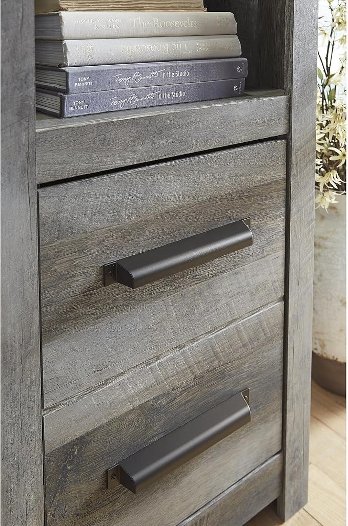Signature Design by Ashley Wynnlow Rustic 4-Piece Entertainment Center for TVs up to 72" with LED Lighting and Adjustable Shelf, Gray