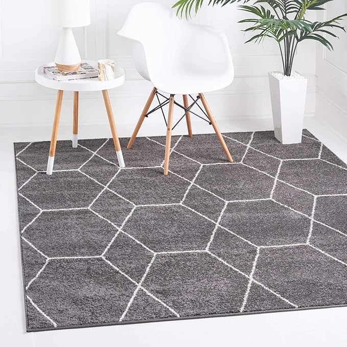 Unique Loom Trellis Frieze Collection Area Rug - Geometric (6' Square, Dark Gray/ Ivory)