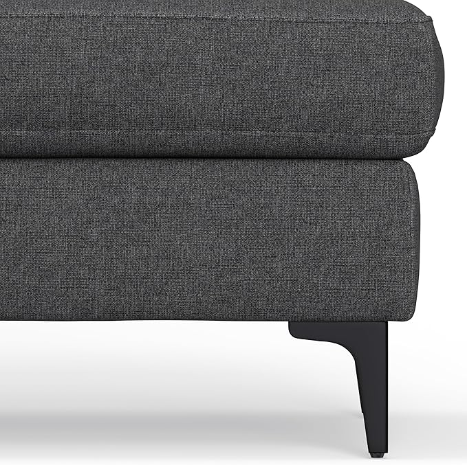 SIMPLIHOME Ava Ottoman in 100% Recycled Polyester Tightly Woven Performance Fabric, Pebble Grey, 36-inches Wide, Mid-Century Modern Multipurpose Table Ottoman or Footrest, Assembled, for Living Room