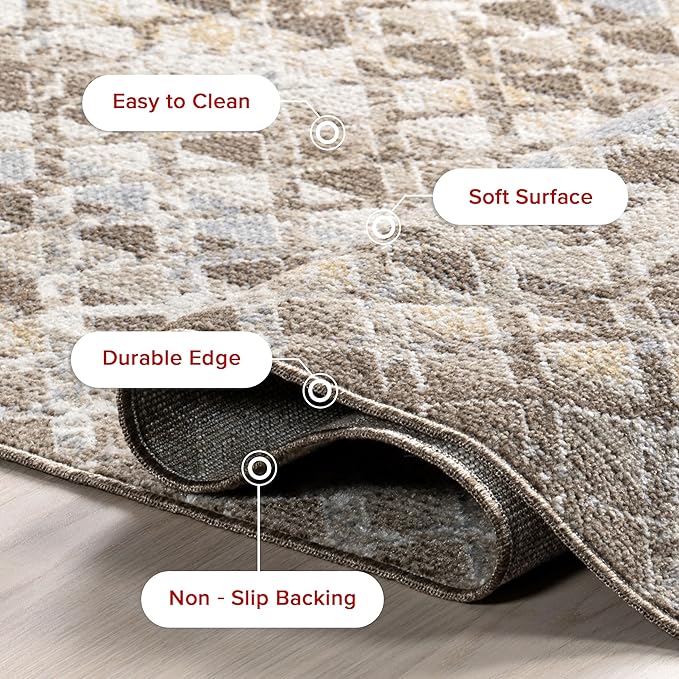 nuLOOM Carley Geometric 5x8 Machine Washable Area Rug for Living Room Bedroom Dining Room Kitchen, Beige/Ivory
