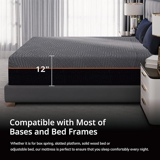 EGOHOME 12 Inch Full Memory Foam Mattress for Back Pain, Cooling Copper Gel Bed in a Box, Foam Made in USA, CertiPUR-US Certified, Therapeutic Medium Firm, Double 54x75x12 Black