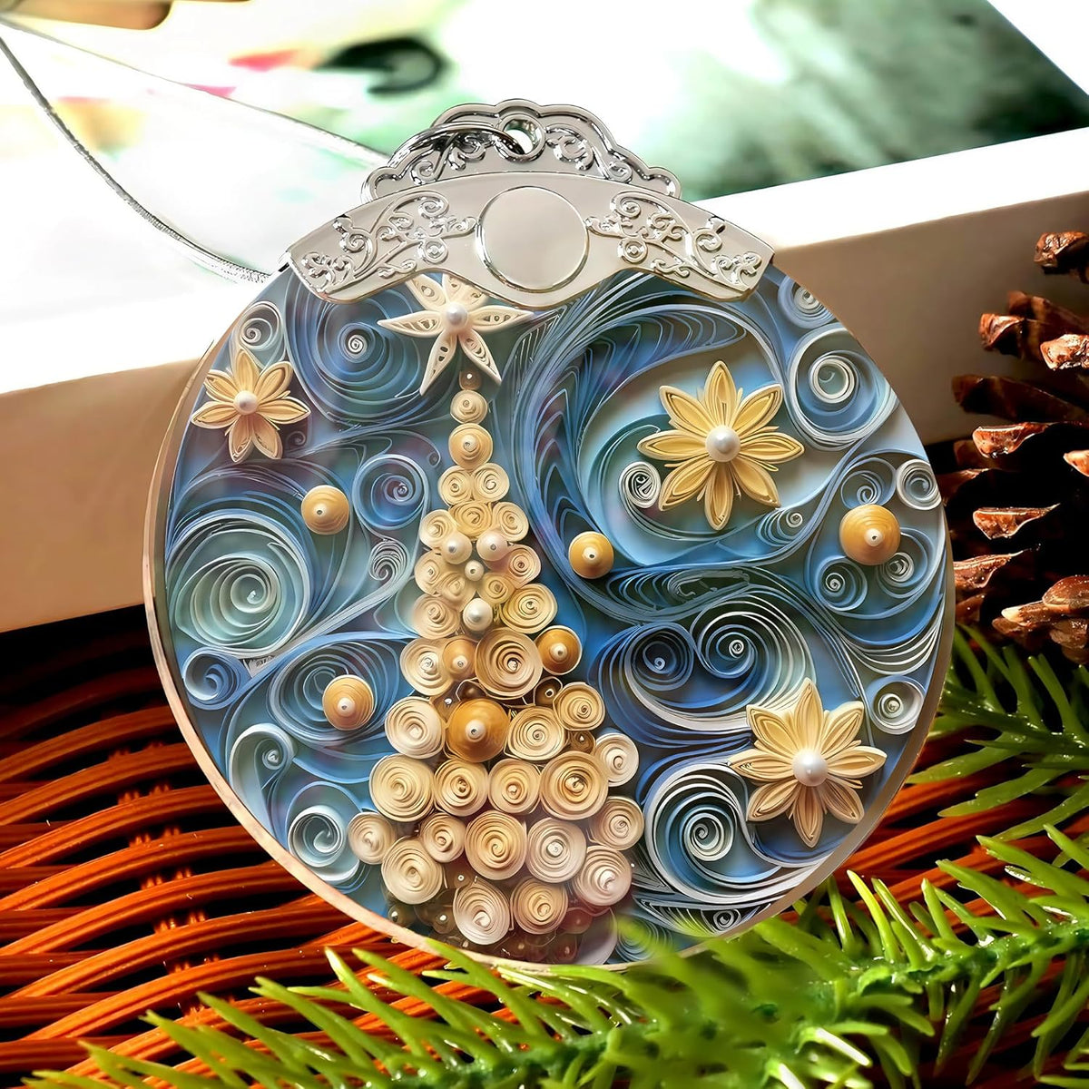 2025 Christmas Ornament, Stained Glass Effections, Christmas Tree 4 Inch Acrylic Ornament Art, White Elephant Gifts Car Interiors Decors, Christmas Decor (Quilling Tree 2)